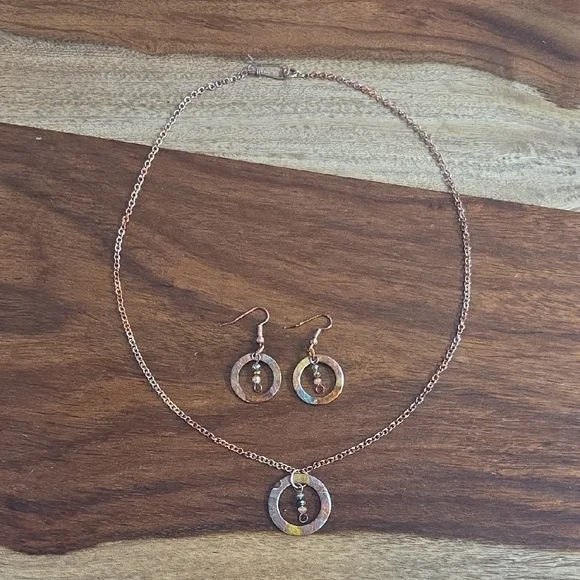 Elegant Flame Painted Multi Color Circle Pendant Necklace and Earring Set - Picture 2 of 8